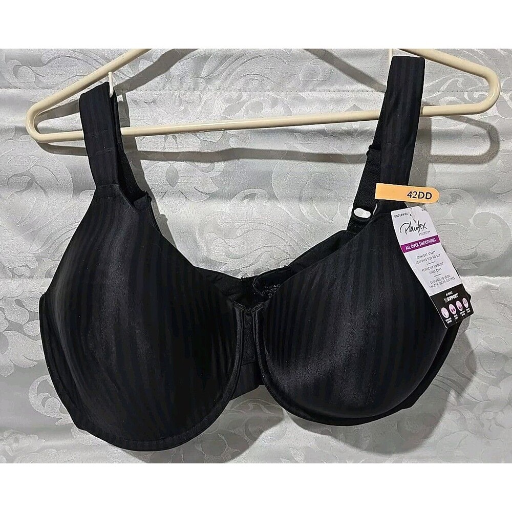 Playtex Secrets 4747 Black Striped 42DD Smooth Bra w/ Comfort Strap MSRP $46